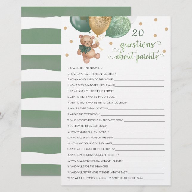 20 Perguntas Sobre O Urso De Teddy Do Chá de frald (Frente/Verso)