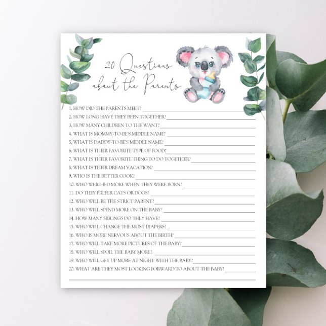 20 Perguntas sobre os Pais - chá de fraldas Koala (Criador carregado)