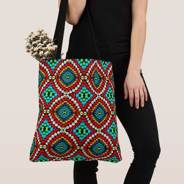 212 - Blue and Red Dotting - Tote Bag (Close Up)