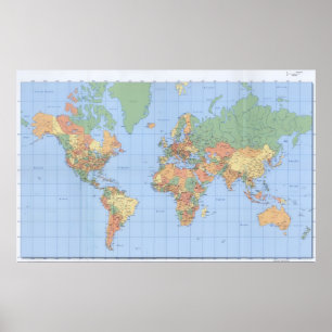 22x34 Mapas mundiais, Poster de mapa impresso