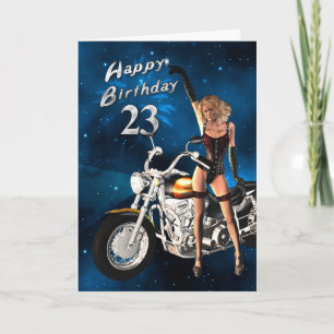 23º Cartão de aniversário com motocicleta