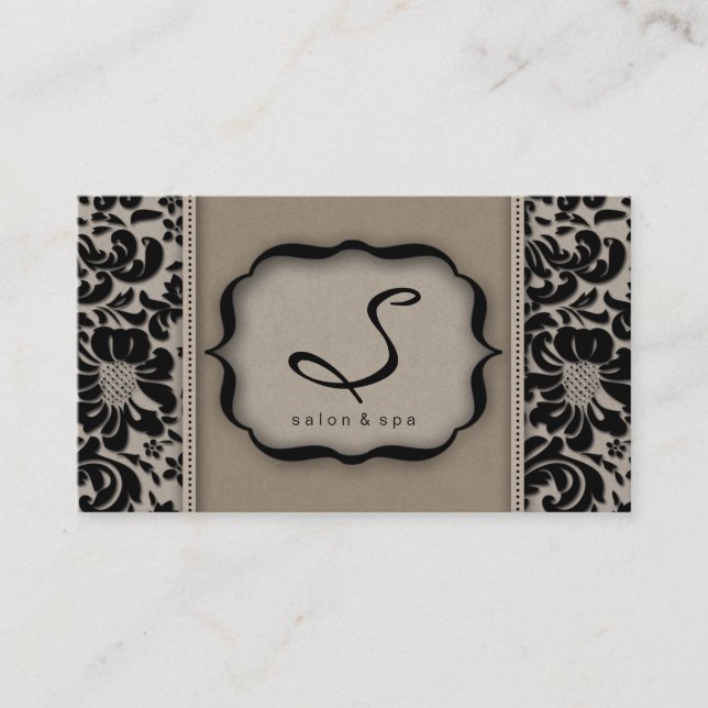 232 Cartão de visita Salon Spa Taupe Damask Floral (Frente)