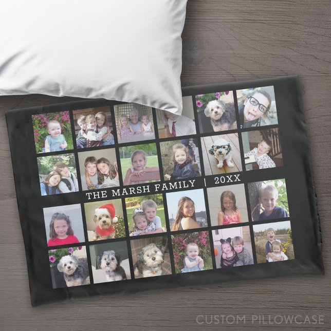24 Colagem de Fotos com Nome da Família Data - pre (Custom Pillowcase)