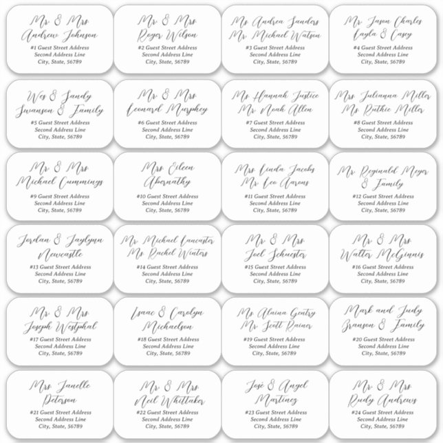 24 Etiquetas de Endereço de Convidado para Casamen (Frente)