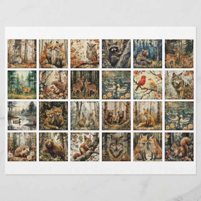 24 Forest Animal Squares for Junk Journaling Etc. (Frente)