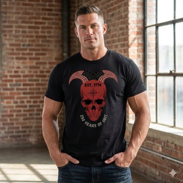 250 Years of Grit Patriotic Red Skull T-Shirt (Criador carregado)