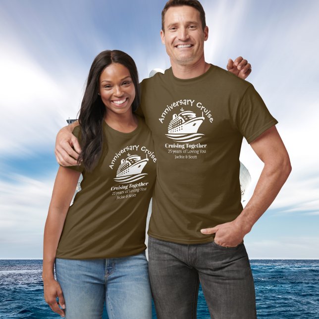 25. º aniversário Cruise Brown Personalize T-Shirt (Customize this Design with your own words/names)