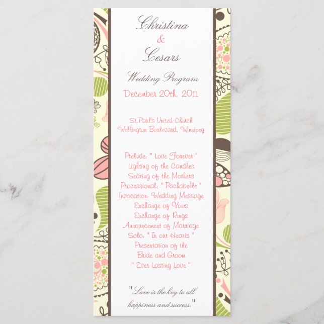 25 4 x 9 Programa de Casamento - Primavera Rosa/Ve (Frente)
