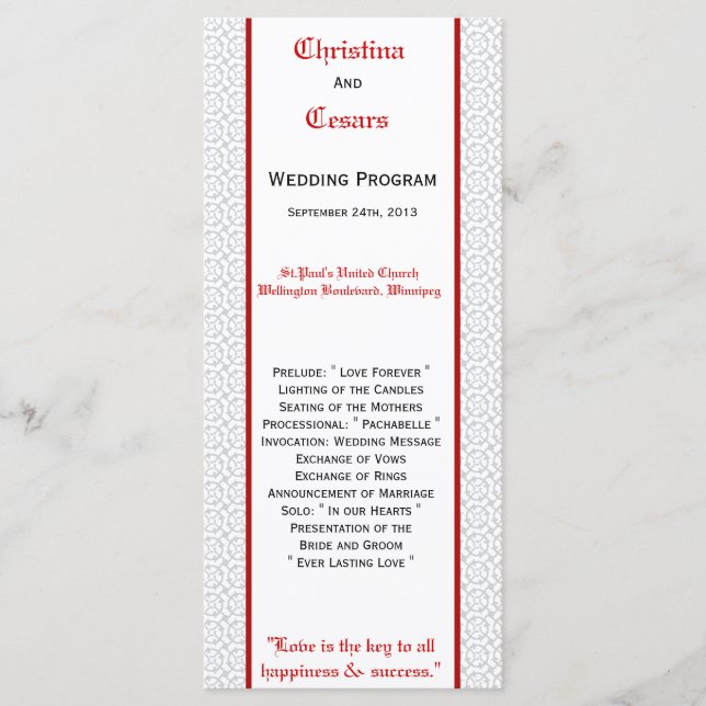 25 4x9 Cinza Red Formal do Programa de Casamento (Frente)