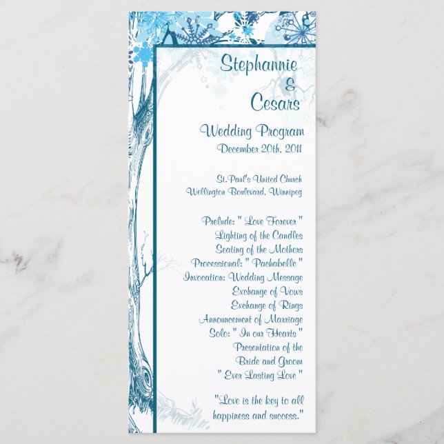 25 4x9 Programa de Casamento Árvore Azul / Flocos  (Frente)