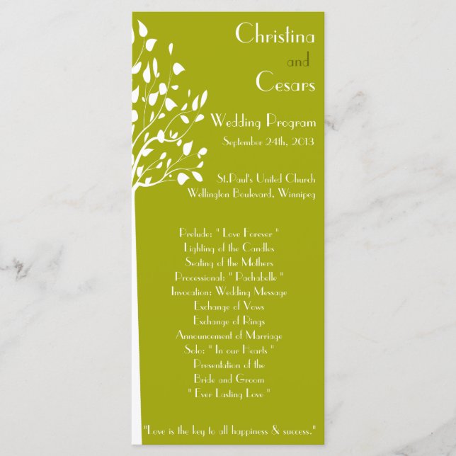 25 4x9 Programa de Casamento Árvores Verdes Modern (Frente)