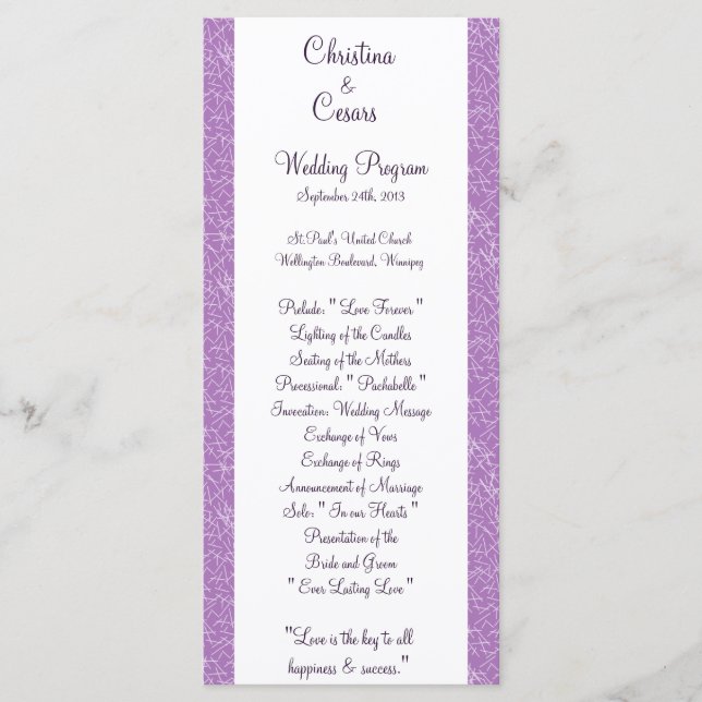 25 4x9 Programa de Casamento Bird Swing Roxo Coraç (Frente)