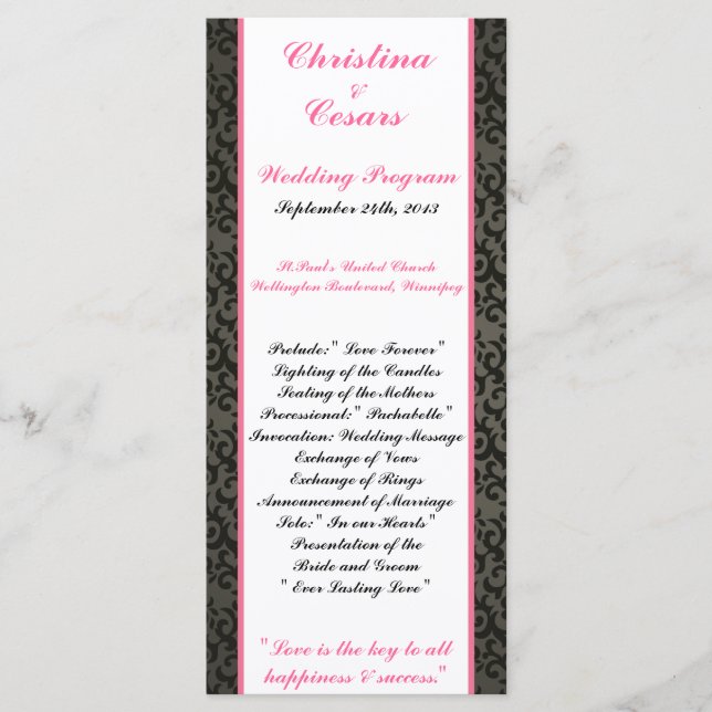 25 4x9 Programa de Casamento Damáscara/Coroa Rosa  (Frente)