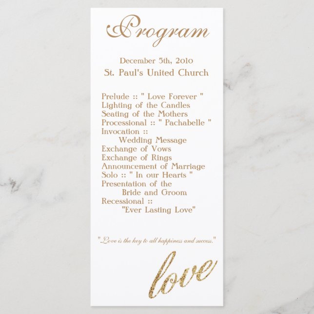 25 4x9 Programa de Casamento Foil Ouro Brilhante A (Frente)