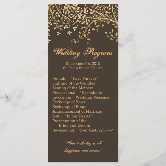 25 4x9 Programa de Casamento Folhas de Folha de Ou (Frente)