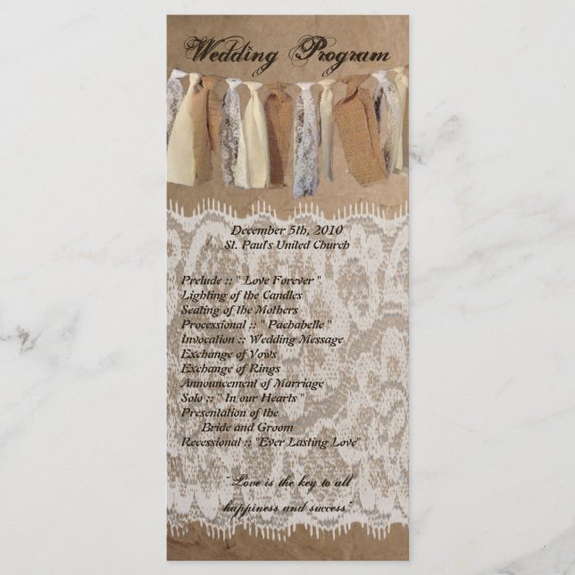 25 4x9 Programa de Casamento Kraft Paper Bag Lace  (Frente)