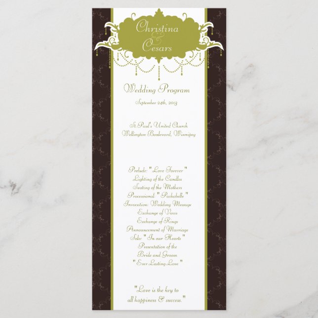 25 4x9 Programa de Casamento Light/Olive Green Cha (Frente)