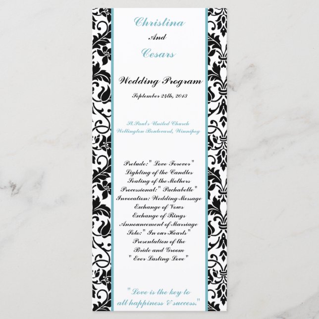 25 4x9 Programa de Casamento Negro Damasco Azul (Frente)