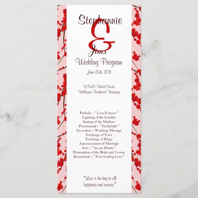 25 4x9 Programa de Casamento Red Cherry Blossom (Frente)