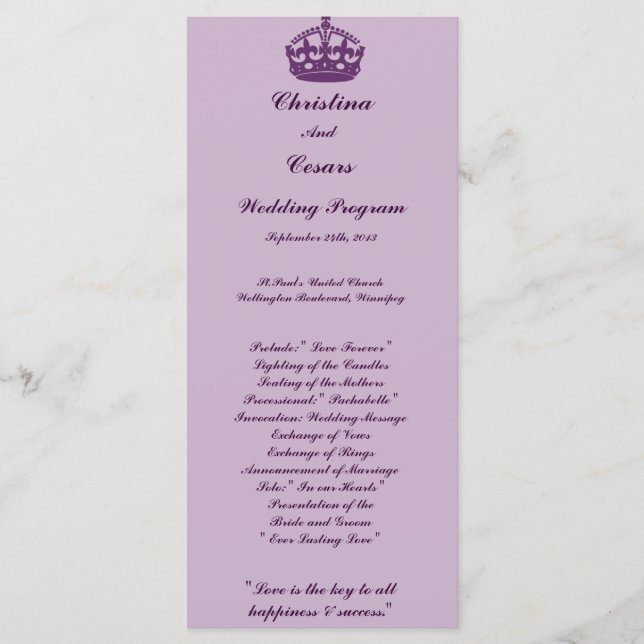 25 4x9 Programa de Casamento Royal Purple Crown/Sw (Frente)