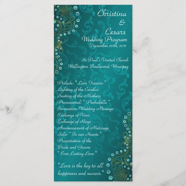 25 4x9 Programa de Casamento Teal Árabe (Frente)