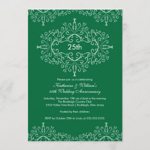 25 Aniversário Damask Convite Verde Branco
