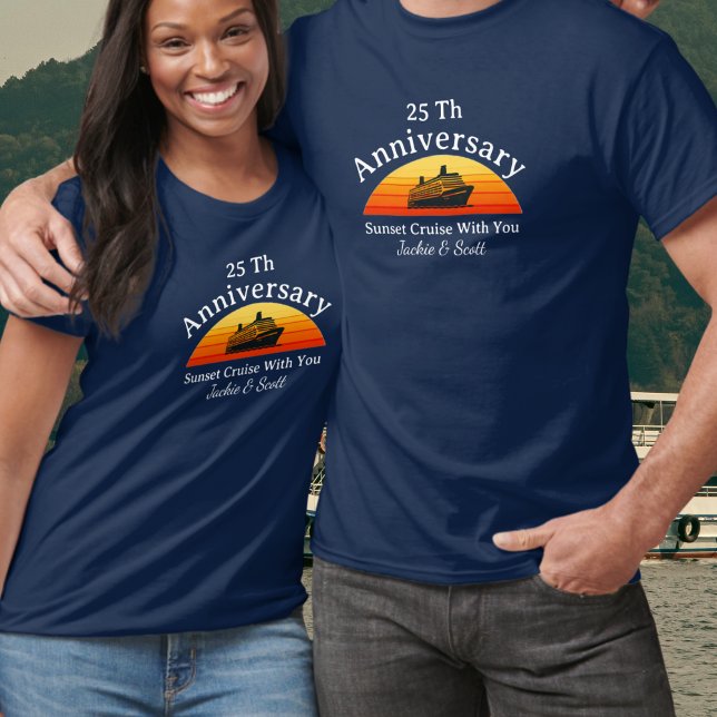 25 Aniversário Sunset Cruise personalize T-Shirt (personalize front and back of design)