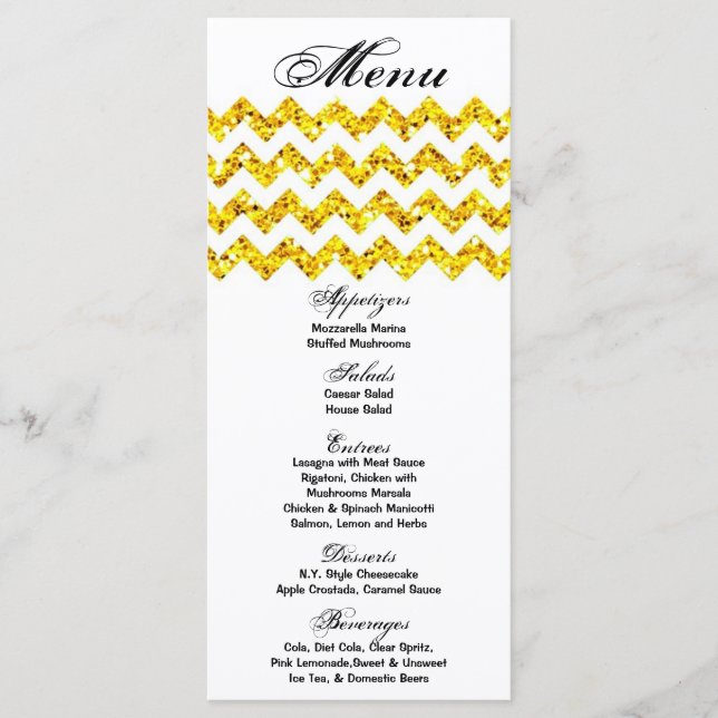 25 Cartões de menu amarelo Glitter Chevron Zig Imp (Frente)