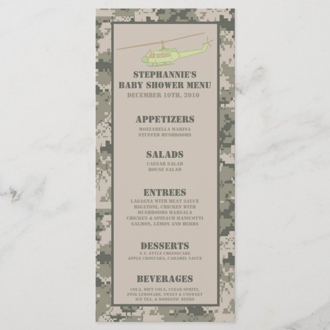 25 Cartões de menu Camoflauge Digital Camo ARMY AC (Frente)