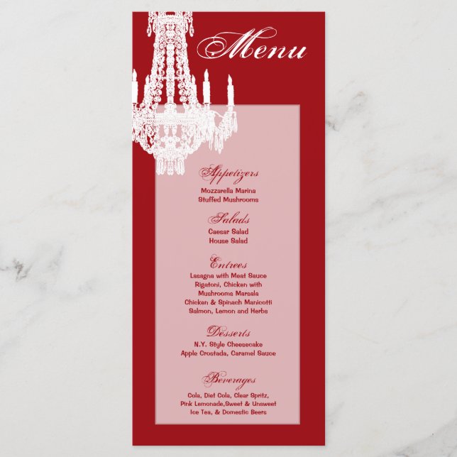 25 Cartões de menu Crystal Chandelier Glitz Glamor (Frente)