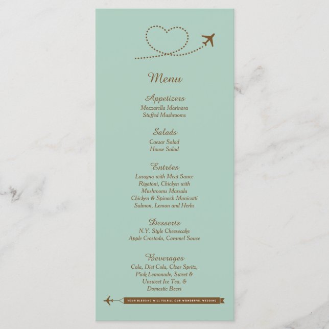 25 Cartões de menu de casamento de coração de aviã (Frente)
