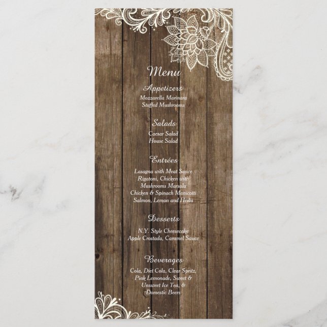 25 Cartões De Menu De Casamento Rustic Wood Lace C (Frente)