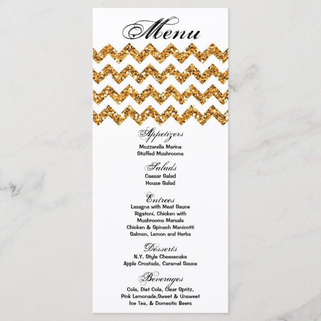 25 Cartões de menu Dourado Glitter Chevron Zig Imp (Frente)