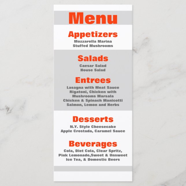 25 Cartões de Menu Modern Neon Stripe Laranja 80s  (Frente)