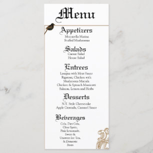 25 Cartões de Menu Pássaros com Amor Formal