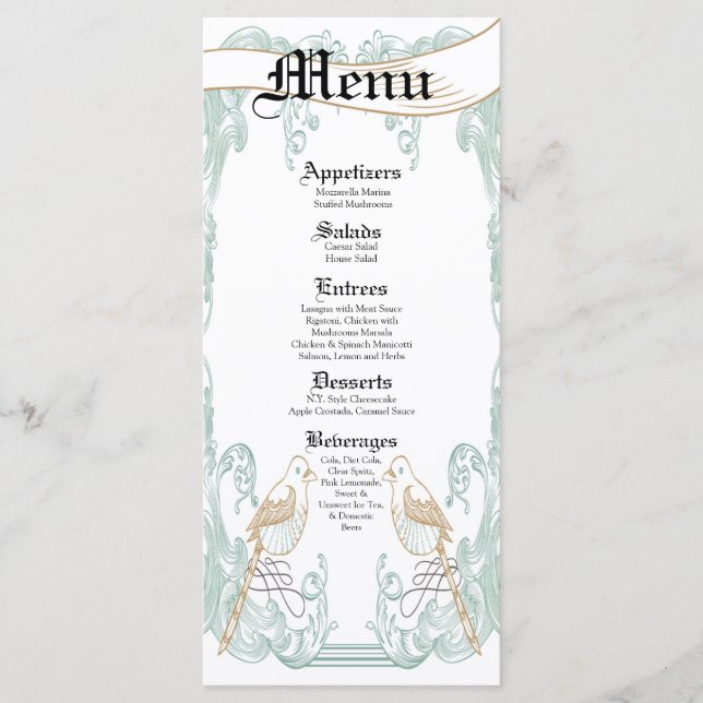 25 Cartões de menu Vitória Formal Casal de pássaro (Frente)