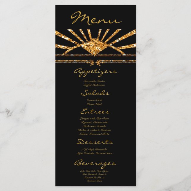 25 Cartões Menu Arte Deco Roaring 20s Gatsby Style (Frente)