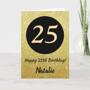 25 Happy Birthday - Cartão brilhante Dourado e pre