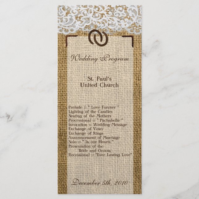 25 Programa de Casamento Sapatos de Cavalo em Burl (Frente)