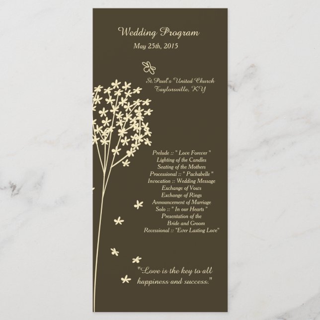 25 Programas de Casamento de Árvores Marrons Elega (Frente)