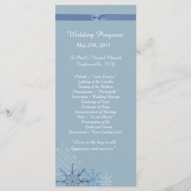 25 Programas de Casamento no inverno Blue Snowflak (Frente)