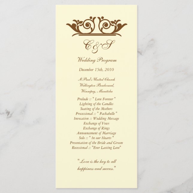 25 Programas Elegantes De Casamento Marfim/Brown (Frente)