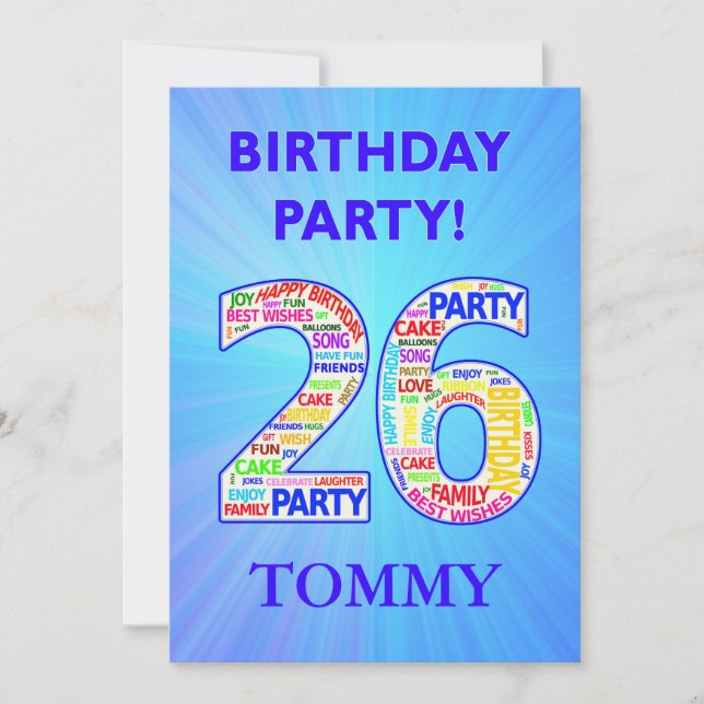 26º Convite de aniversário Adicionar um Nome (Frente)