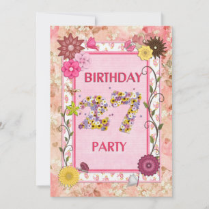 27º convite de aniversário com quadro floral