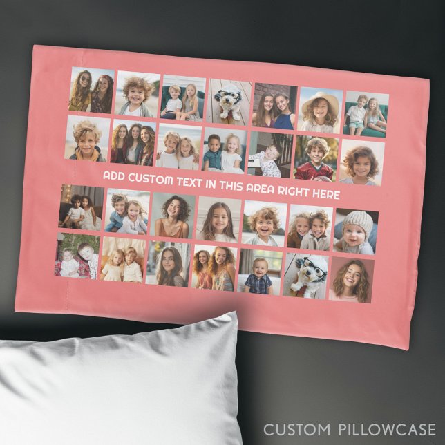 28 Grade de Colagem de Fotos - 1 Caixa de Texto -  (Custom Photo Collage Pillowcase)