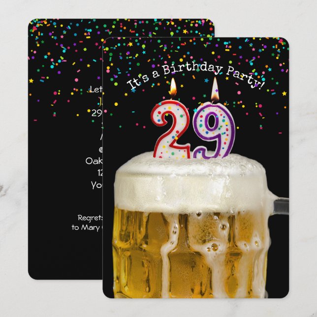 29º Convite de festas de Vela de Aniversário (Frente/Verso)