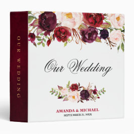 2.54cm Fichário Álbum de Boho Russo Floral Russo Burgundy