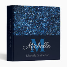 Elegante Rótulo Monograma Azul Glitter