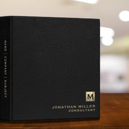 2.54cm Fichário Monograma Dourado de couro preto moderno