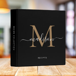 2.54cm Fichário Receita de Cozinha de Nome de Script Dourado Preto